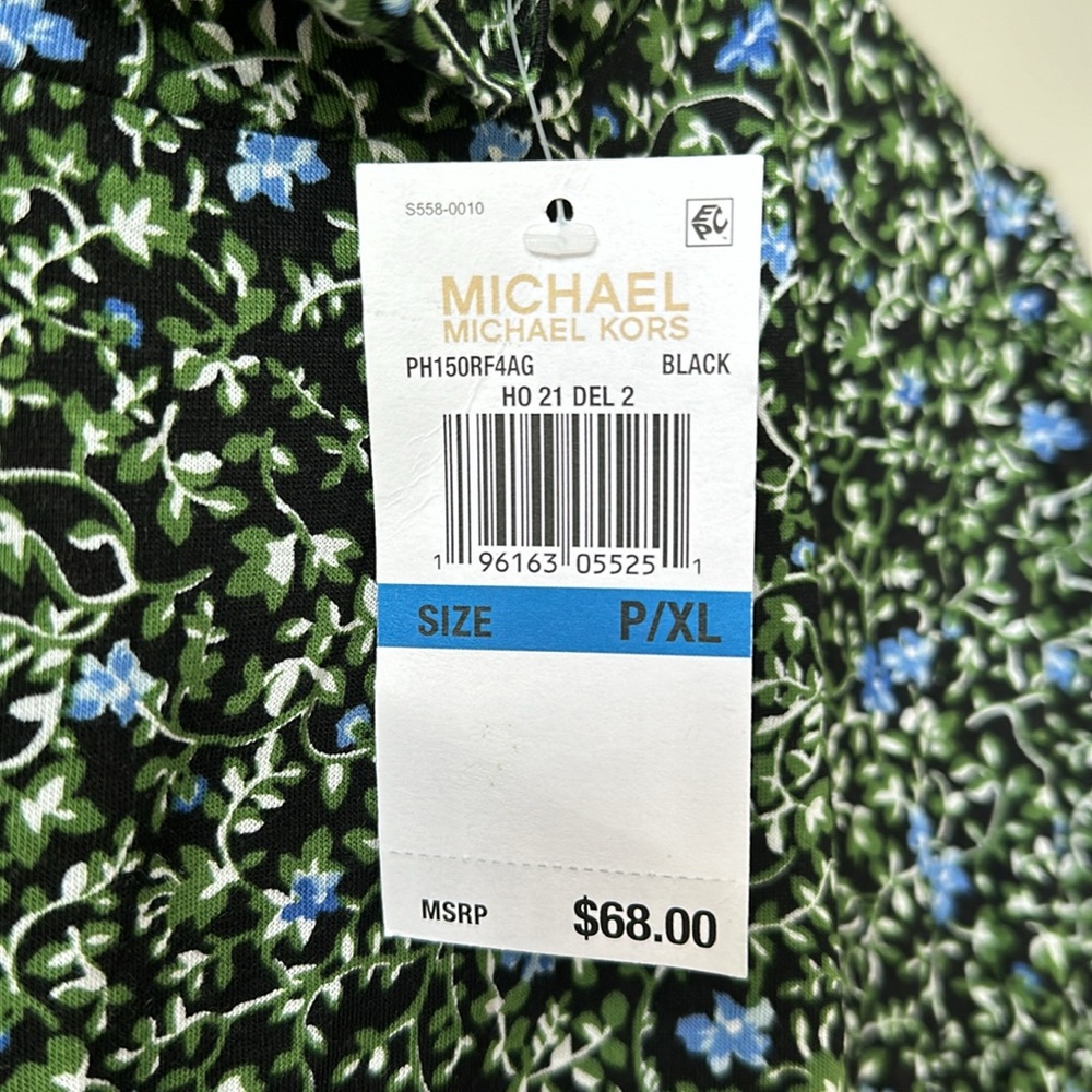 NWT MICHAEL Michael Kors Floral Mock neck Slim Fit Ruched Side Top XL - Picture 7 of 8